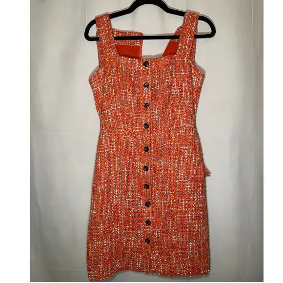 Ann Taylor - Orange Tweed Tank Dress - Size 2 Petite - Picture 4 of 10